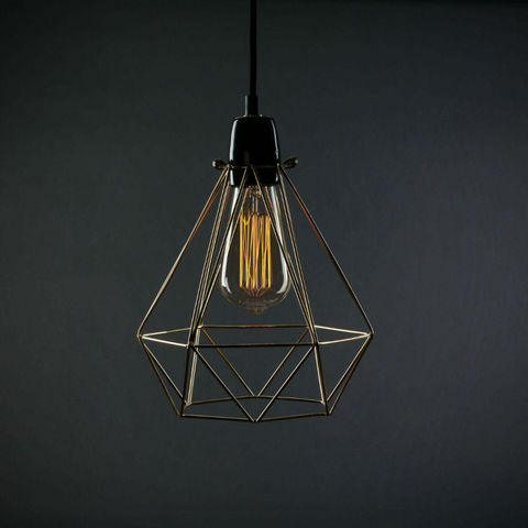 Filament Style - Suspension-Filament Style-DIAMOND 1 - Suspension Or câble Noir Ø18cm | Lampe
